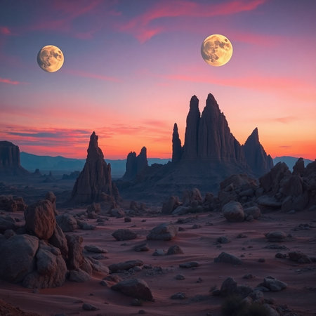 Moonrise over Monument Valley in Navajo Tribal Lands of Arizona and Utah USAの素材