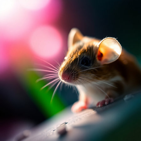 Cute little mouse on the background of a bokeh.の素材