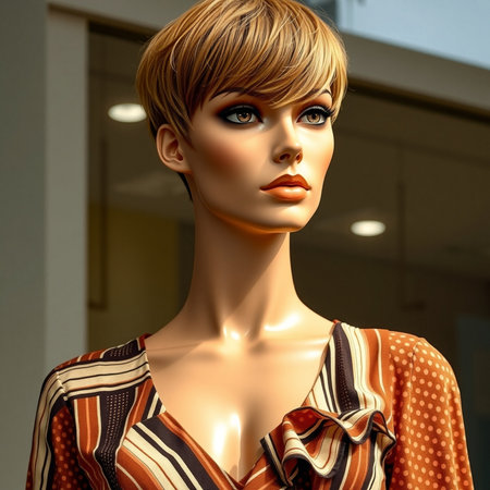 3d rendering of a female mannequin in a shop windowの素材