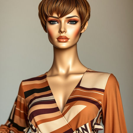 Fashionable female mannequin in striped dress. 3d renderingの素材
