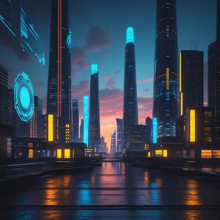 the light trails on the modern building background in shanghai china.の素材