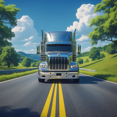 Truck on the road with blue sky background. 3d renderingの素材