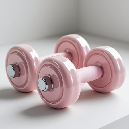 Pink dumbbells on a white background. 3d rendering.の素材