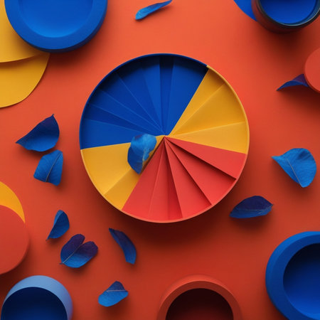 Colorful paper cut circles on orange background. 3d rendering.の素材