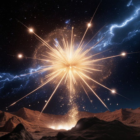 Sparkling firework in the space. 3D rendering.の素材