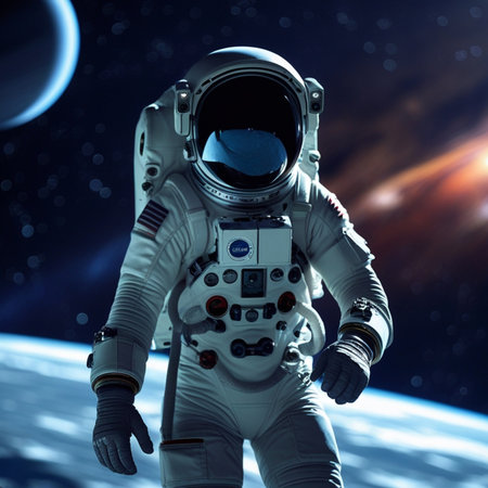 Astronaut in outer space. Science fiction. 3D renderingの素材