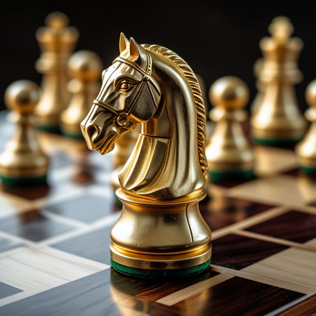 Chess pieces on a chessboard, close-up, selective focusの素材