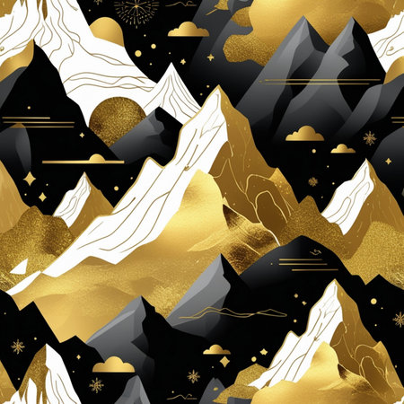 Seamless pattern with mountains and snowflakes. Vector illustration.の素材