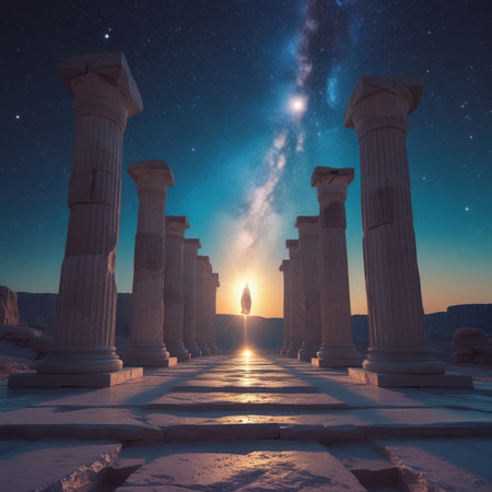 Ruins of ancient city of Persepolis at night, Iranの素材