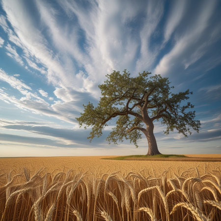 Lonely tree in a wheat field. Conceptual image.の素材