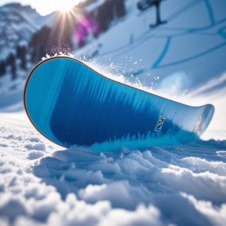 Snowboarder on a snowboard in the mountains. 3d renderingの素材
