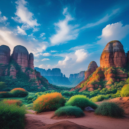 Landscape of sandstone mountains in Meteora, Greece.の素材