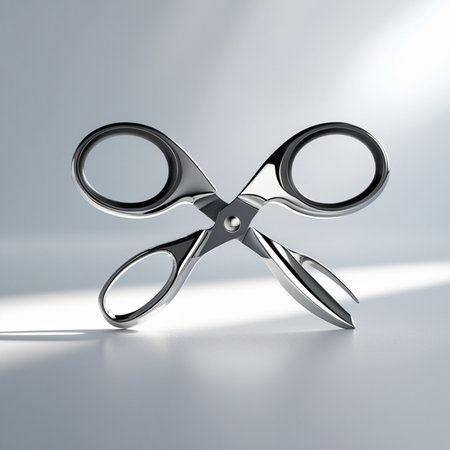 Black scissors on a white background. 3D illustration. 3D rendering.の素材