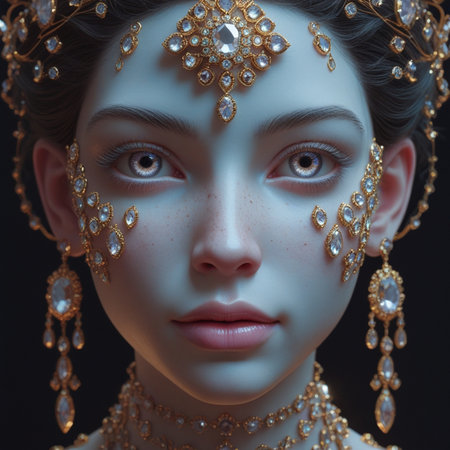 Portrait of a beautiful young woman with jewelry on her face.の素材
