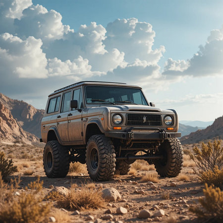 Off-road vehicle in the desert. Off-road vehicle.の素材