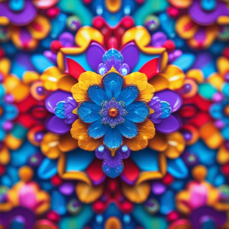 Colorful flower decoration on the wall of the temple, Thailand.の素材