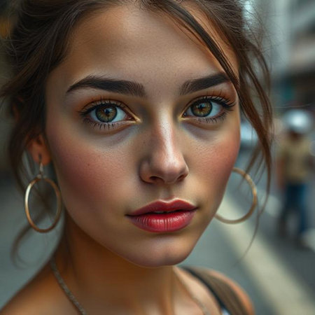 Portrait of a beautiful girl with bright make-up, close-upの素材