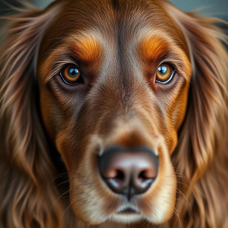 Portrait of a beautiful irish setter dog with blue eyesの素材