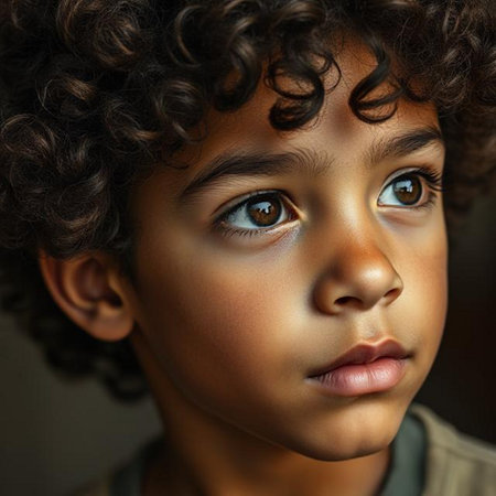 Portrait of a cute African American little boy with curly hairの素材