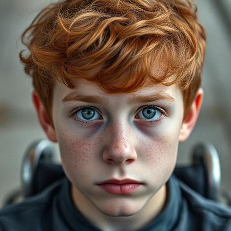 Portrait of a red-haired boy with freckles.の素材