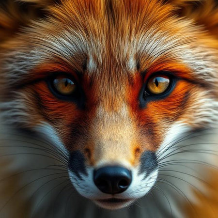 Portrait of a red fox with orange eyes. Close-up.の素材