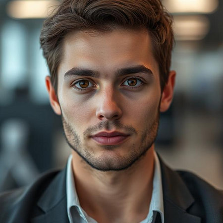 Close-up portrait of a handsome young man in a business suitの素材