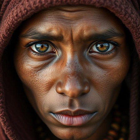 Portrait of an African woman in a hood. Close up.の素材