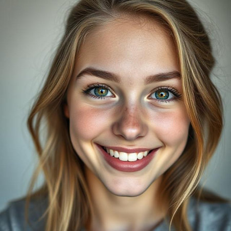 Portrait of a beautiful young woman with blond hair and blue eyes.の素材