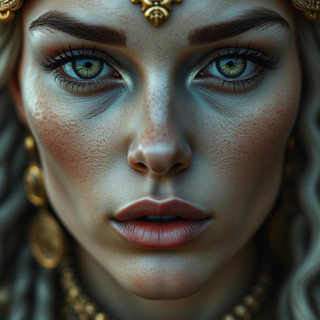 Close-up portrait of a beautiful woman with creative make-upの素材