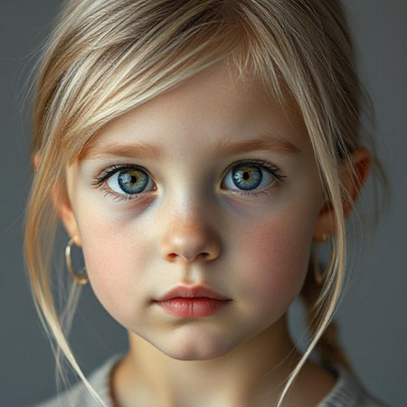 Portrait of a cute little girl with blond hair and blue eyesの素材