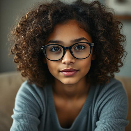 Portrait of beautiful young African American woman in eyeglassesの素材