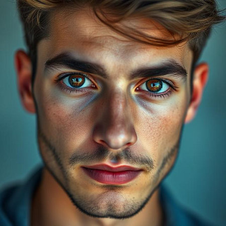 Close-up portrait of a handsome young man. Men's beauty, fashion.の素材