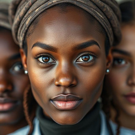 Close up portrait of a beautiful African American woman with makeup.の素材