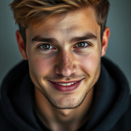 Close-up portrait of a handsome young man. Men's beauty, fashion.の素材