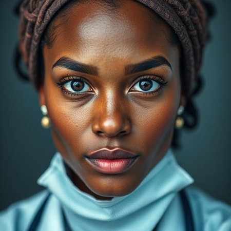 Close up portrait of a beautiful African American woman. Beauty, fashion.の素材