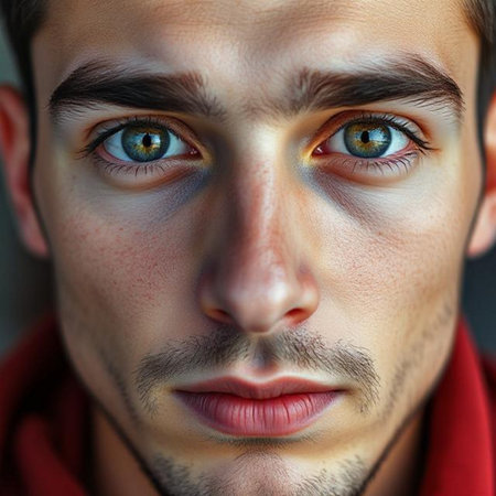 Portrait of a young man with blue eyes. Close-up.の素材