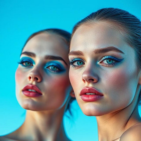 Fashion portrait of two beautiful women with bright make-up.の素材