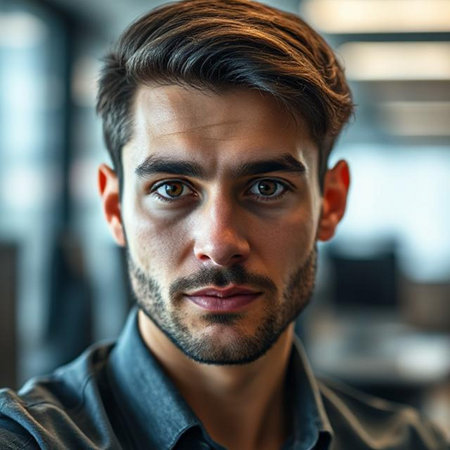 Portrait of a handsome young man with stylish haircut and beard.の素材