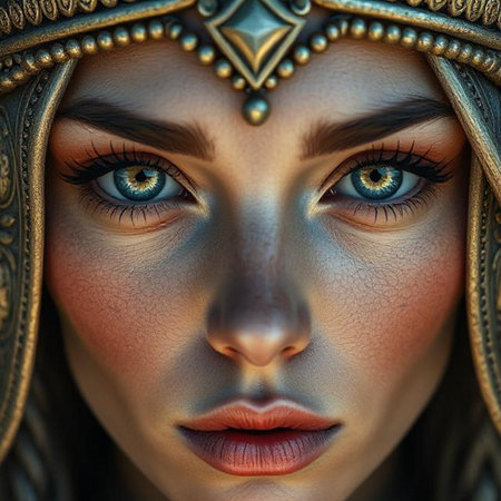 Close-up portrait of a beautiful girl with blue eyes. Portrait of a beautiful girl with blue eyes in a helmet.の素材