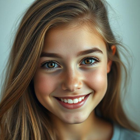 Portrait of a beautiful young woman with green eyes and long hair.の素材