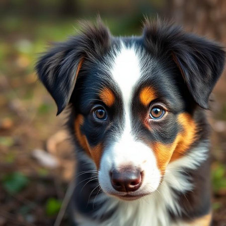 Portrait of a cute Australian shepherd dog in the parkの素材