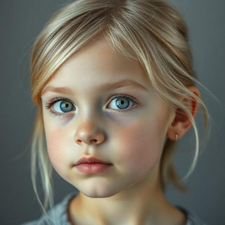 Portrait of a cute little girl with blond hair and blue eyesの素材