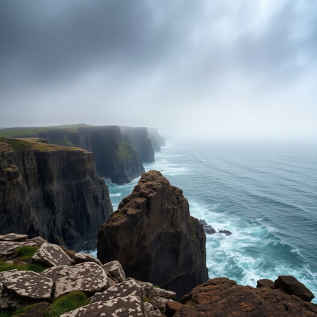 Cliffs of Moher in County Clare, Ireland. Cloudy dayの素材