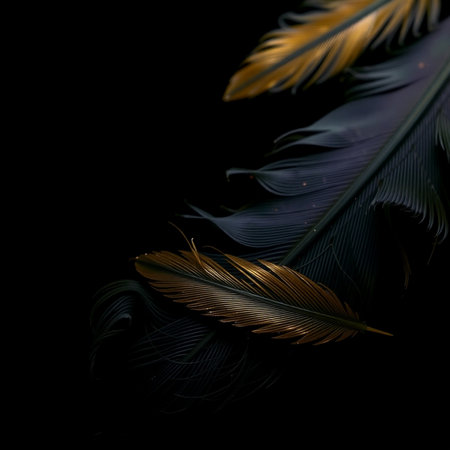 Feathers on a black background. 3d rendering, 3d illustration.の素材