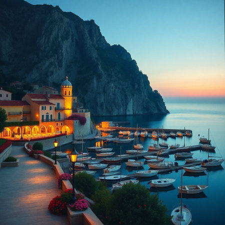 Beautiful sunrise over the picturesque island of Capri, Italyの素材