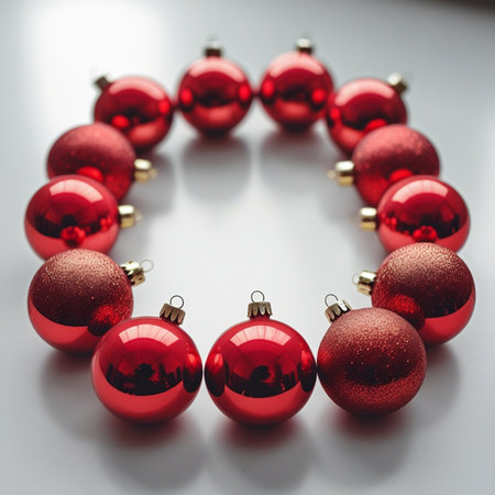 Christmas baubles on a white background with shallow depth of fieldの素材
