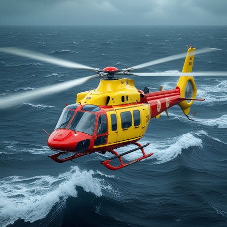 Helicopter in the sea. Helicopter rescue. 3D illustrationの素材