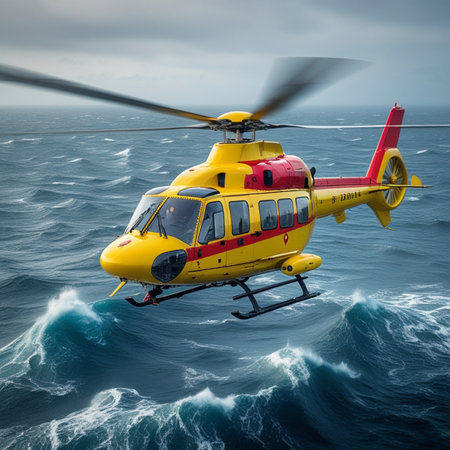 Helicopter in the sea. Helicopter rescue service. 3D renderingの素材
