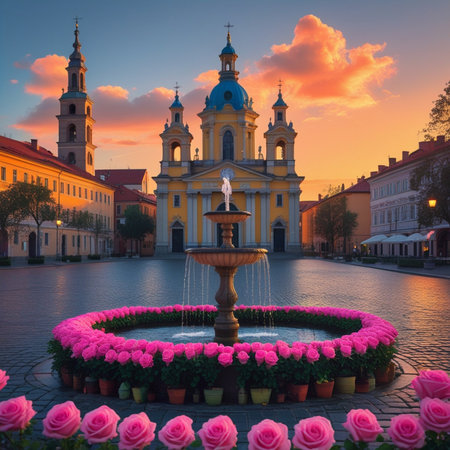 Fountain in the old town of Vilnius, Lithuania.の素材