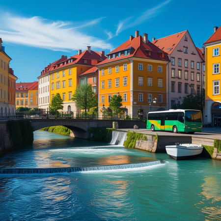 Cityscape of Wroclaw, Poland. Colorful houses and river Wroclaw.の素材